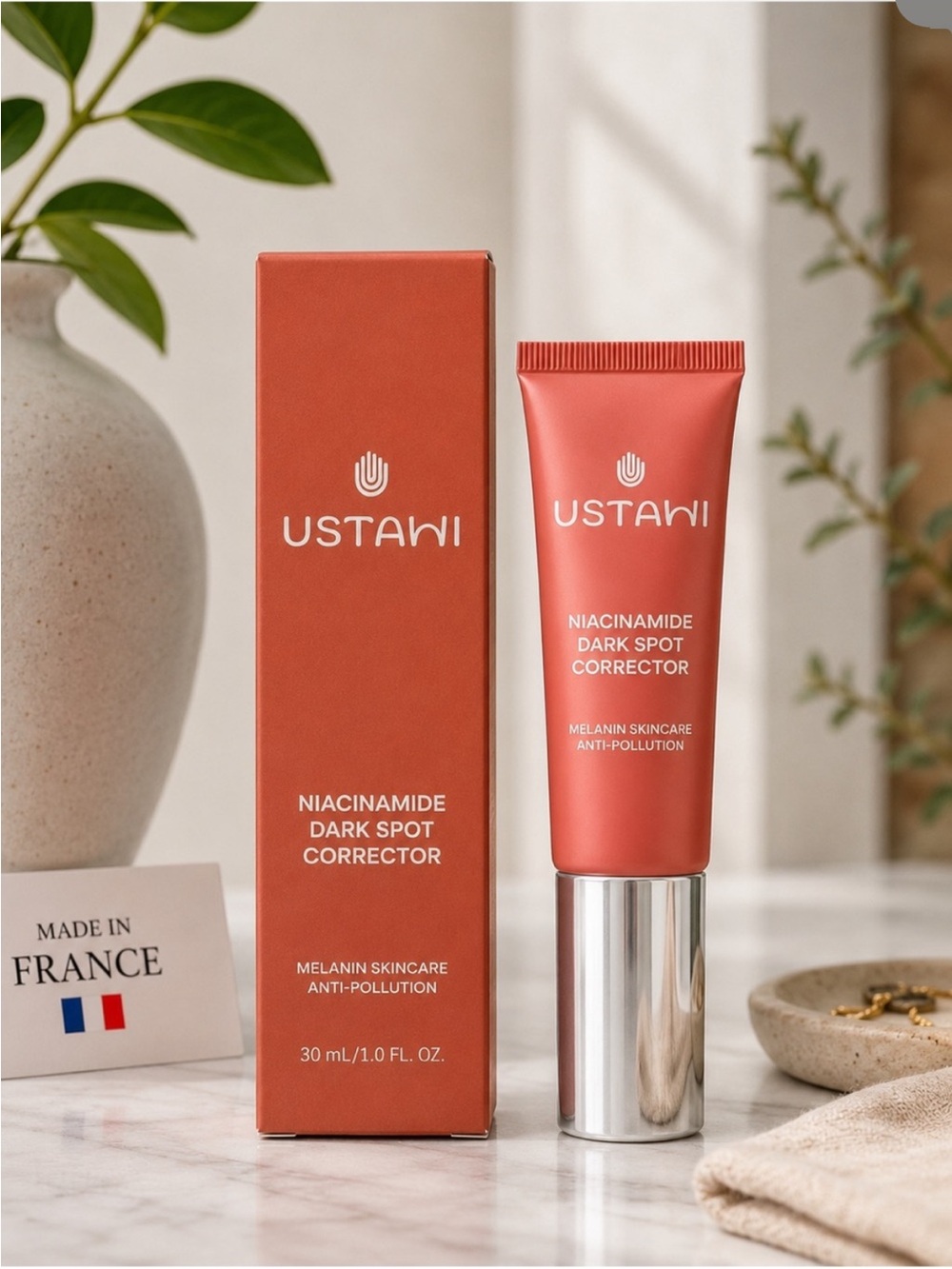 USTAWI Niacinamide Dark Spot Corrector 30mL Made in France Anti-Pollution NIB